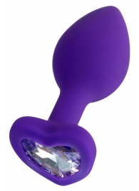 Фиолетовая анальная втулка Diamond Heart с прозрачным кристаллом - 7 см. - ToyFa - купить с доставкой в Калининграде