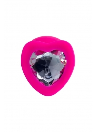 Розовая анальная втулка Diamond Heart с прозрачным кристаллом - 9,5 см. - ToyFa - купить с доставкой в Калининграде