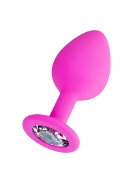 Розовая анальная втулка Brilliant с прозрачным кристаллом - 8 см. - ToyFa - купить с доставкой в Калининграде