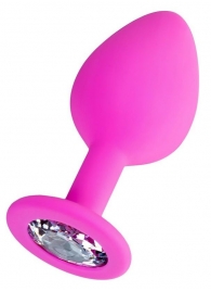 Розовая анальная втулка Brilliant с прозрачным кристаллом - 8 см. - ToyFa - купить с доставкой в Калининграде