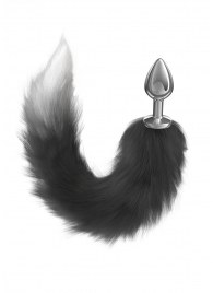 Серебристая анальная пробка с черным хвостом Starlit - Lola Games - купить с доставкой в Калининграде
