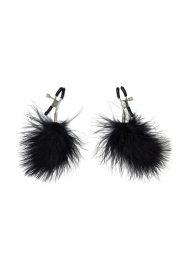 Зажимы на соски с черным пухом Euphoric - Lola Games - купить с доставкой в Калининграде