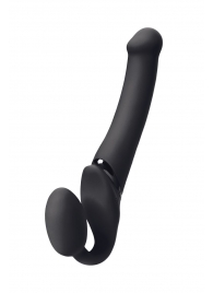 Черный безремневой вибрострапон Silicone Bendable Strap-On M - Strap-on-me - купить с доставкой в Калининграде