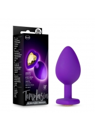 Фиолетовая анальная пробка Bling Plug Medium с золотистым стразом - 8,3 см. - Blush Novelties - купить с доставкой в Калининграде