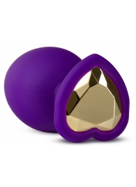 Фиолетовая анальная пробка Bling Plug Large с золотистым стразом - 9,5 см. - Blush Novelties - купить с доставкой в Калининграде