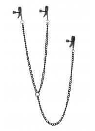 Черные зажимы на соски и клитор на цепочке DELUXE NIPPLE   CLIT CLAMPS - Dream Toys - купить с доставкой в Калининграде