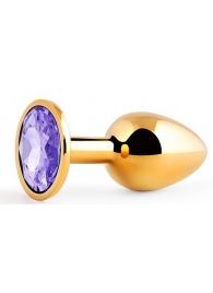 Золотистая анальная пробка с фиолетовым стразом - 7,2 см. - Anal Jewelry Plug - купить с доставкой в Калининграде