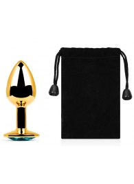 Золотистая анальная пробка с голубым стразом - 7,2 см. - Anal Jewelry Plug - купить с доставкой в Калининграде