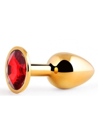 Золотистая анальная пробка с красным стразом - 7,2 см. - Anal Jewelry Plug - купить с доставкой в Калининграде