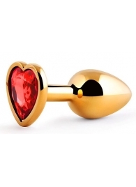 Золотистая анальная пробка с красным стразом-сердечком - 7 см. - Anal Jewelry Plug - купить с доставкой в Калининграде