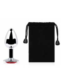 Серебристая анальная пробка с красным стразом - 7,2 см. - Anal Jewelry Plug - купить с доставкой в Калининграде