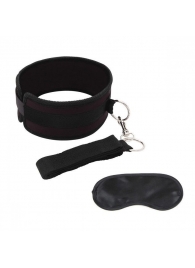 Черный ошейник с длинным поводком Collar and Leash Set - Lux Fetish - купить с доставкой в Калининграде