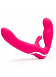 Ярко-розовый безремневой страпон Rechargeable Vibrating Strapless Strap-On - Happy Rabbit - купить с доставкой в Калининграде