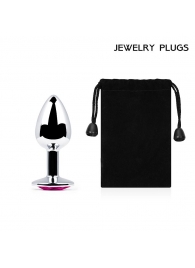 Серебристая анальная пробка с малиновым кристаллом - 7,2 см. - Anal Jewelry Plug - купить с доставкой в Калининграде