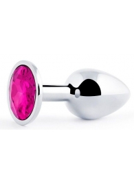 Серебристая анальная пробка с малиновым кристаллом - 7,2 см. - Anal Jewelry Plug - купить с доставкой в Калининграде