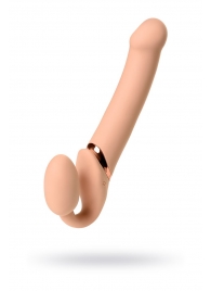 Телесный безремневой вибрострапон Vibrating Bendable Strap-On L - Strap-on-me - купить с доставкой в Калининграде