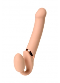 Телесный безремневой вибрострапон Vibrating Bendable Strap-On L - Strap-on-me - купить с доставкой в Калининграде