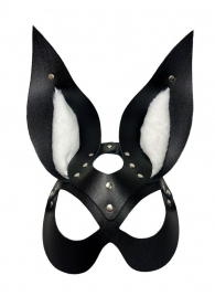 Черная маска зайки с белым мехом на ушках Miss Bunny - БДСМ Арсенал - купить с доставкой в Калининграде