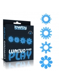 Набор из 4 голубых, светящихся в темноте эрекционных колец Lumino Play - Lovetoy - в Калининграде купить с доставкой
