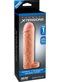 Телесная насадка с кольцом Perfect 1 Extension with Ball Strap - 17 см. - Pipedream - в Калининграде купить с доставкой