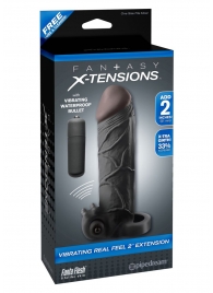 Чёрная вибронасадка с кольцом Vibrating Real Feel 2 Extension - 16 см. - Pipedream - в Калининграде купить с доставкой