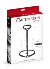 Черная упряжь на тело с шипами на ошейнике - Fetish Tentation - купить с доставкой в Калининграде
