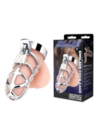 Серебристая металлическая клетка для члена с замком Enslave Cock Cage - BlueLine - купить с доставкой в Калининграде