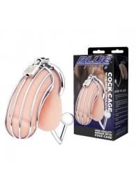 Серебристая металлическая клетка с анальным стимулятором Cock Cage - BlueLine - купить с доставкой в Калининграде