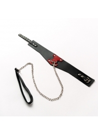 Черный широкий ошейник с красным декором и поводком - Crazy Handmade - купить с доставкой в Калининграде