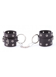 Черные кожаные наручники с люверсами - Crazy Handmade - купить с доставкой в Калининграде