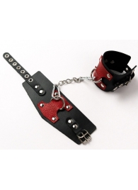 Черные кожаные оковы с красными вставками - Crazy Handmade - купить с доставкой в Калининграде