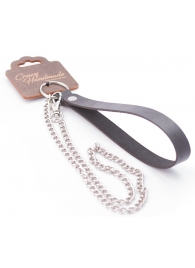 Серебристый металлический поводок с кожаной черной ручкой - 80 см. - Crazy Handmade - купить с доставкой в Калининграде