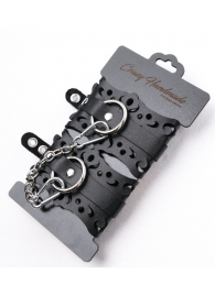 Ажурные наручники из черной кожи - Crazy Handmade - купить с доставкой в Калининграде