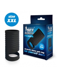 Черная открытая насадка на пенис с кольцом для мошонки XXL-size - 9,4 см. - Sex Expert - в Калининграде купить с доставкой