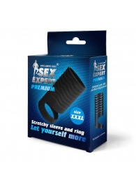 Черная открытая насадка на пенис с кольцом для мошонки XXXL-size - 9,9 см. - Sex Expert - в Калининграде купить с доставкой