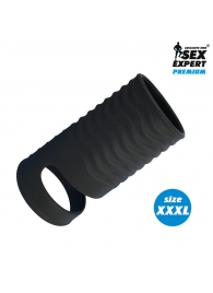 Черная открытая насадка на пенис с кольцом для мошонки XXXL-size - 9,9 см. - Sex Expert - в Калининграде купить с доставкой