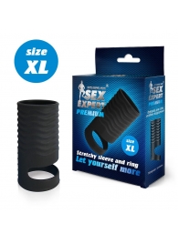 Черная открытая насадка на пенис с кольцом для мошонки XL-size - 8,9 см. - Sex Expert - в Калининграде купить с доставкой