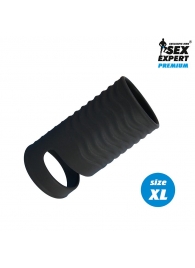 Черная открытая насадка на пенис с кольцом для мошонки XL-size - 8,9 см. - Sex Expert - в Калининграде купить с доставкой