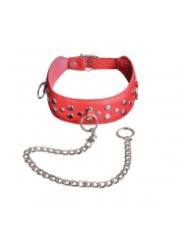 Красный кожаный ошейник с карабином и поводком - Sitabella - купить с доставкой в Калининграде