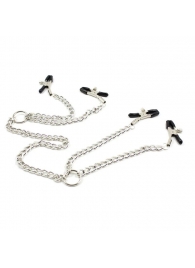 Серебристые зажимы для сосков и половых губ на тонкой цепочке - Notabu - купить с доставкой в Калининграде