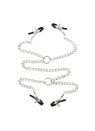 Серебристые зажимы для сосков и половых губ на тонкой цепочке - Notabu - купить с доставкой в Калининграде