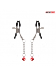 Серебристые зажимы на соски с шариками на цепочках - Notabu - купить с доставкой в Калининграде