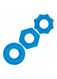 Комплект из трех голубых колец для эрекции 3-Pack Nuts   Bolts Stretch Cock Ring Set - BlueLine - в Калининграде купить с доставкой