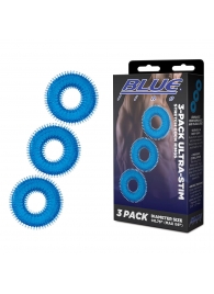 Комплект из трех голубых колец для эрекции 3-Pack Ultra-Stim Stretch Cock Rings - BlueLine - в Калининграде купить с доставкой