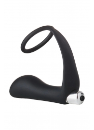 Черное эрекционное кольцо с вибропробкой Vibrating Anal Plug With Cockring - Dream Toys - в Калининграде купить с доставкой