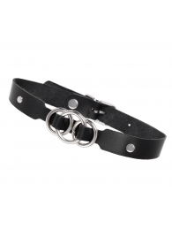 Черный кожаный ошейник со связанными кольцами - Pecado - купить с доставкой в Калининграде