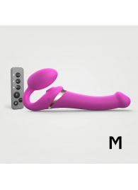 Ярко-розовый безремневой страпон Multi Orgasm Size M с клиторальной стимуляцией - Strap-on-me - купить с доставкой в Калининграде