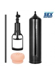 Черная вакуумная помпа с реалистичной вставкой - Sex Expert - в Калининграде купить с доставкой