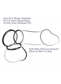 Набор из трех черных эрекционных колец Silicone 3-Ring Stamina Set - Pipedream - в Калининграде купить с доставкой