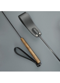 Черный кожаный стек с деревянной рукоятью - 69 см. - Sitabella - купить с доставкой в Калининграде